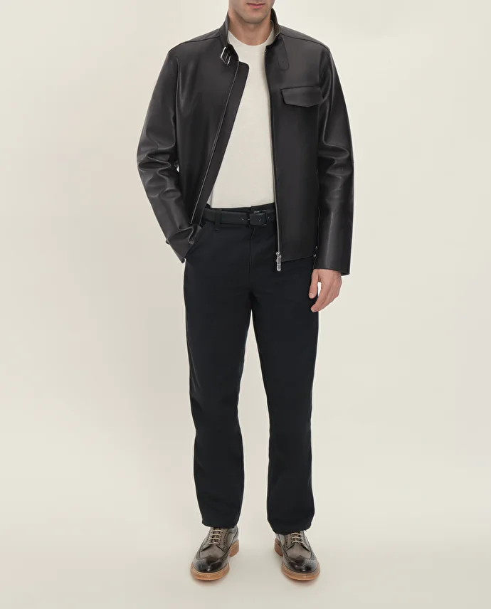 Lottusse Veste Cork Cuir D'Agneau Noir