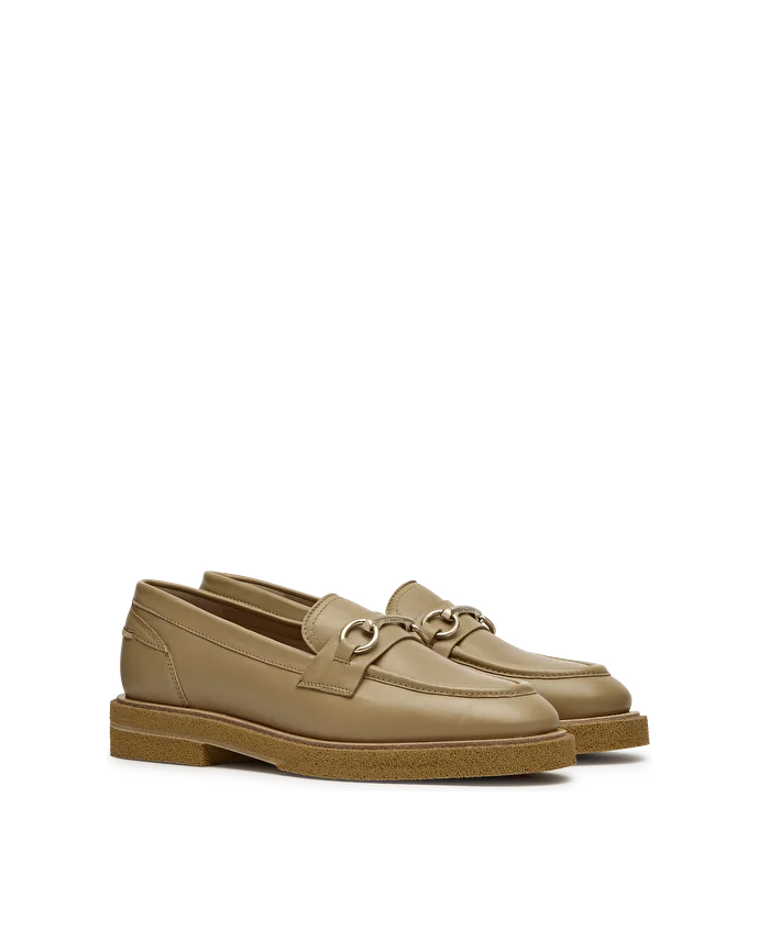 Lottusse Mocassin Étriers En Nappa D'Agneau Uni Beige