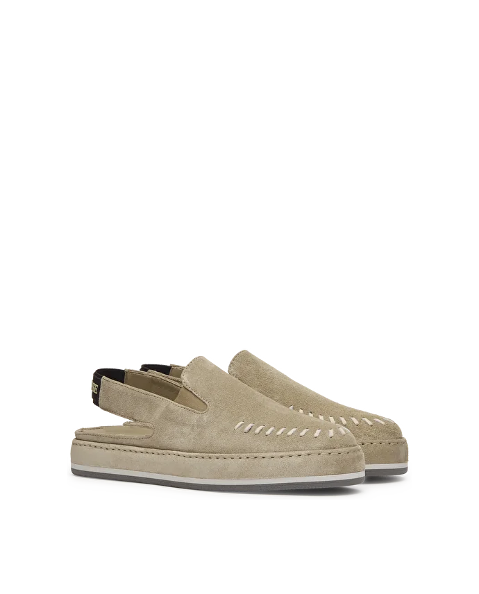 Lottusse Mocassin Sportifs En Cuir De Veau En Daim Taupe