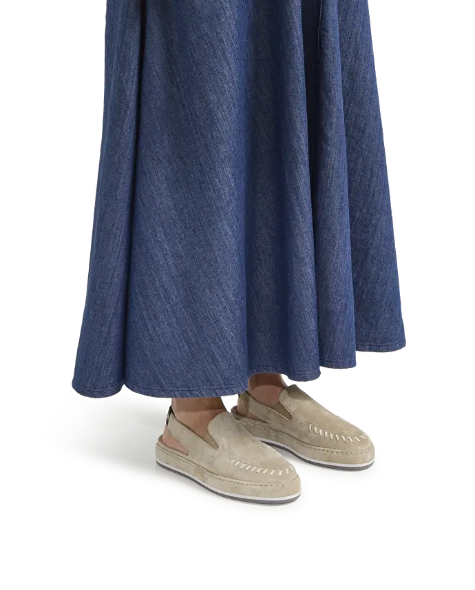 lottusse Mocassin Sportifs En Cuir de Veau en Daim Taupe