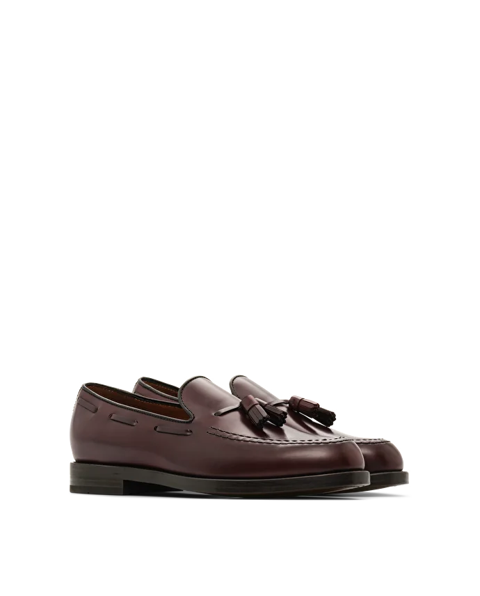 Lottusse Mocassins à Glands Class En Cuir De Veau Lustré Bordeaux