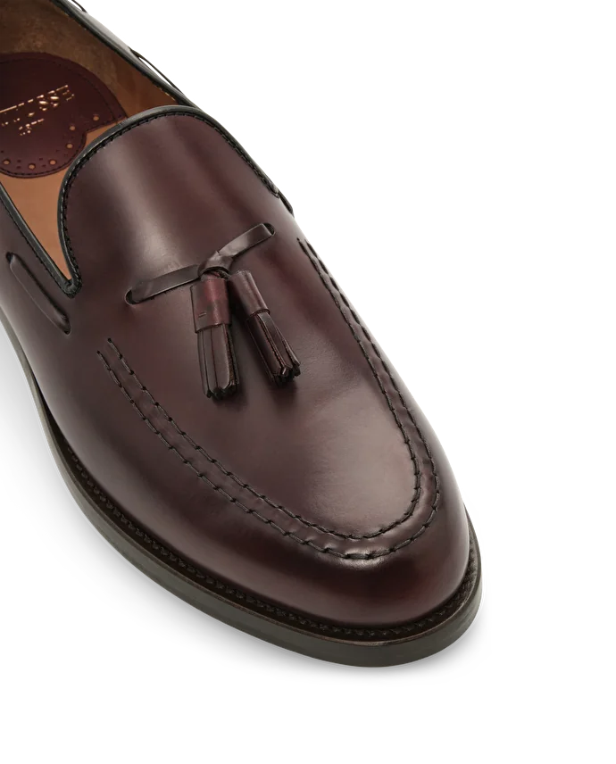 Lottusse Mocassins à Glands Class En Cuir De Veau Lustré Bordeaux