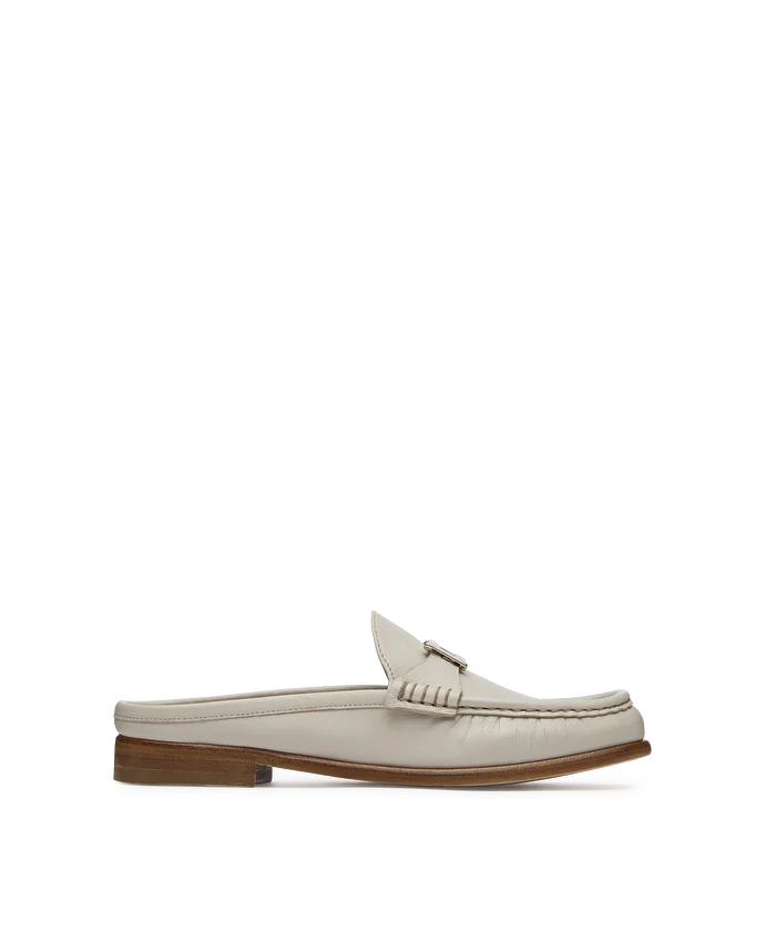 Lottusse Mocassins à Talon Bloc En Cuir De Veau Uni Blanc Cassé