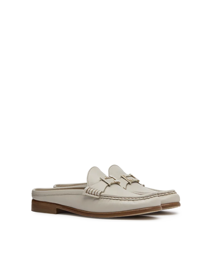 Lottusse Mocassins à Talon Bloc En Cuir De Veau Uni Blanc Cassé