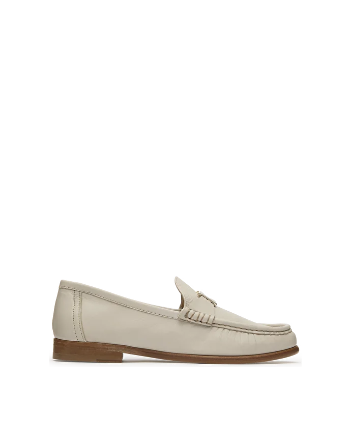 Lottusse Mocassins à Talons Bloc En Cuir De Veau Uni Blanc Cassé