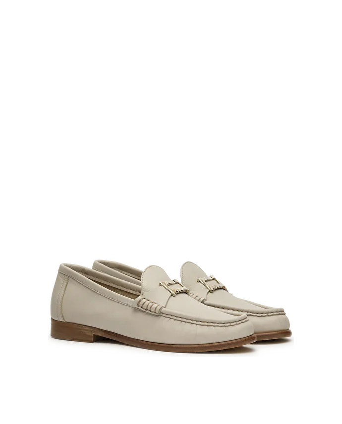 Lottusse Mocassins à Talons Bloc En Cuir De Veau Uni Blanc Cassé