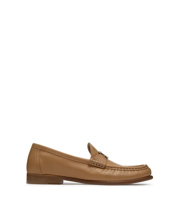 Lottusse Mocassins à Talons Bloc En Cuir De Veau Uni Camel