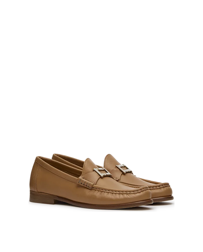 Lottusse Mocassins à Talons Bloc En Cuir De Veau Uni Camel