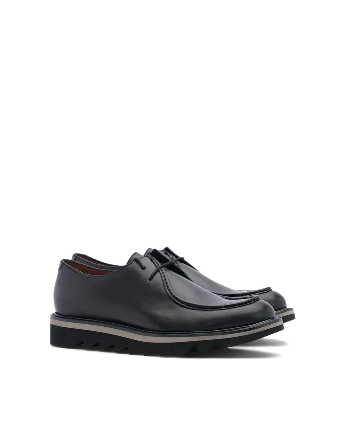 Lottusse Mocassins Derby En Veau Noir à Talon Compensé