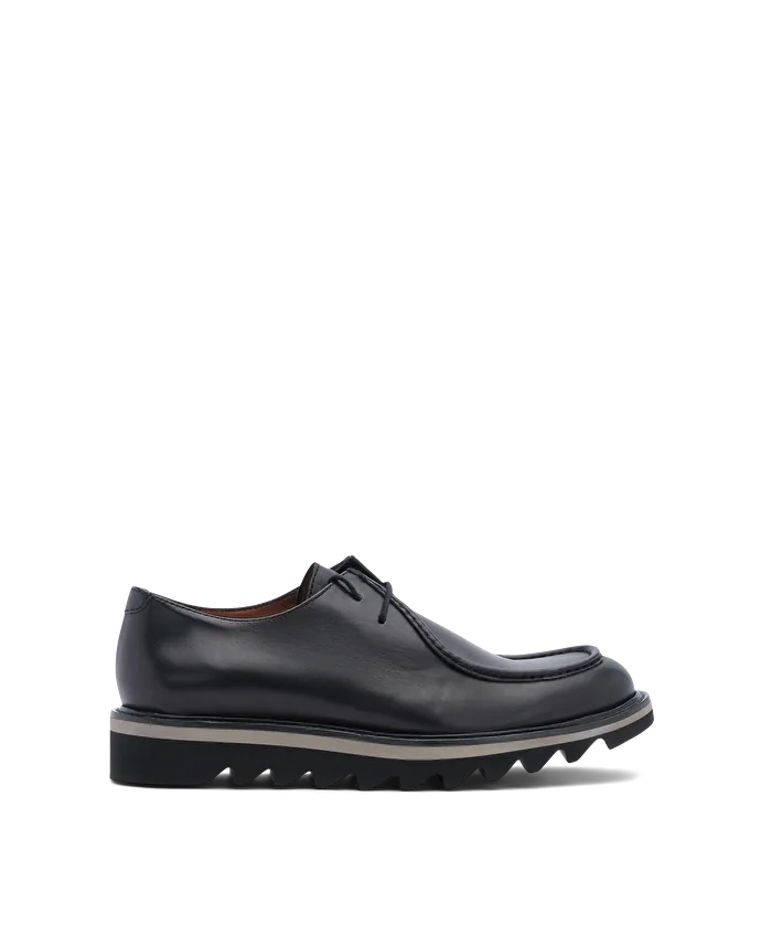 lottusse Mocassins Derby en veau noir à talon compensé