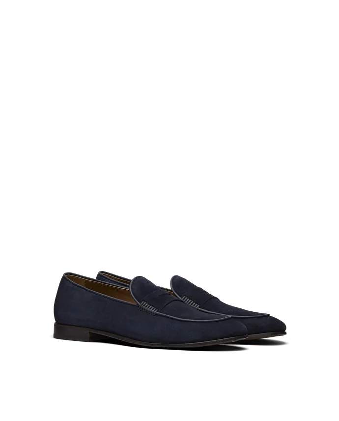 Lottusse Mocassins En Cuir De Veau Brossé Bleu Marine