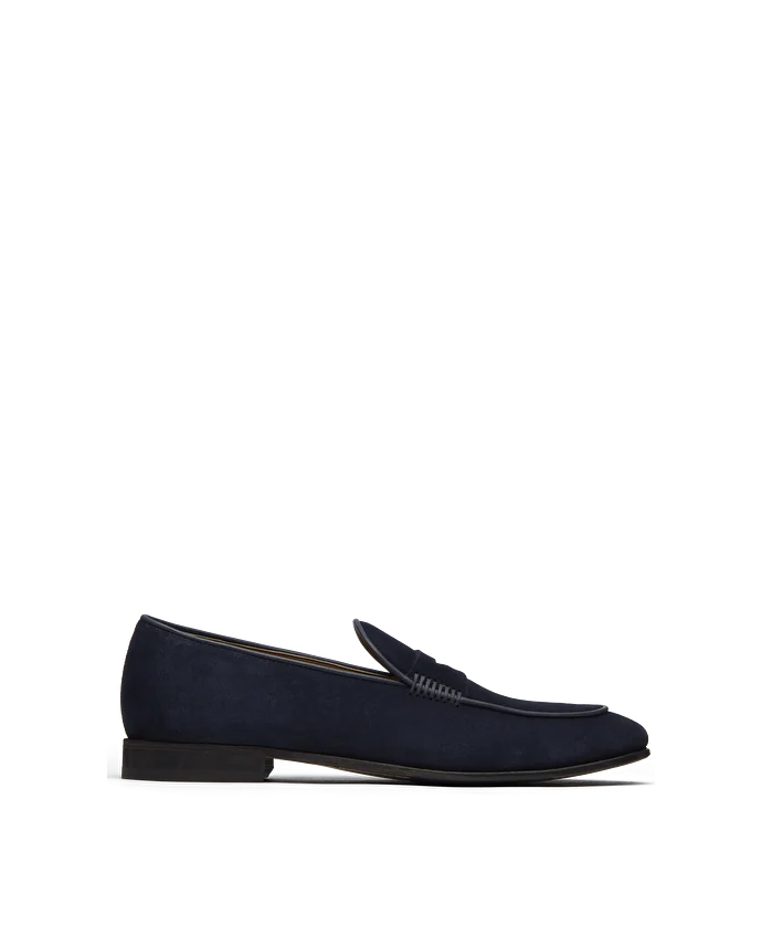 lottusse Mocassins En Cuir De Veau Brossé Bleu marine