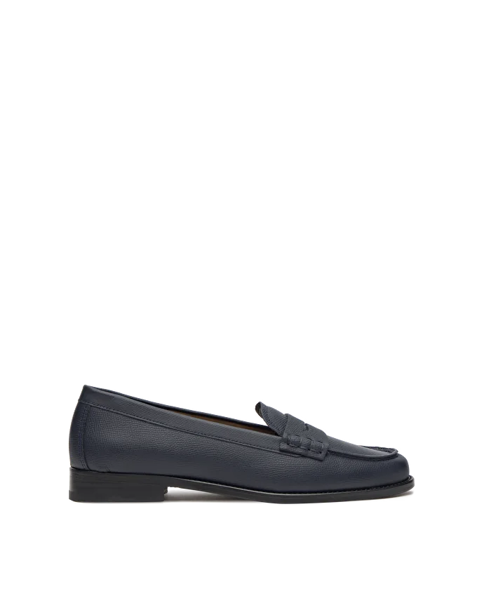 Lottusse Mocassins En Cuir De Veau Estampé Façon Saffiano Bleu Marine