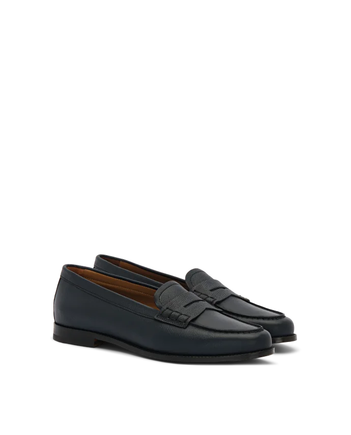 Lottusse Mocassins En Cuir De Veau Estampé Façon Saffiano Bleu Marine