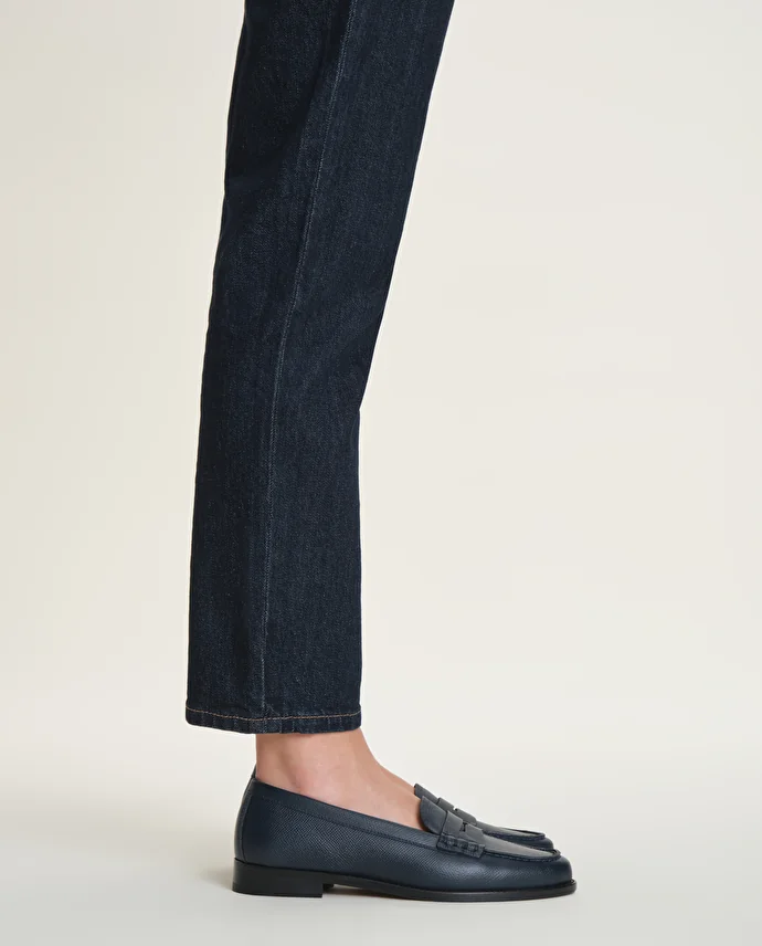 lottusse Mocassins en cuir de veau estampé façon Saffiano bleu marine