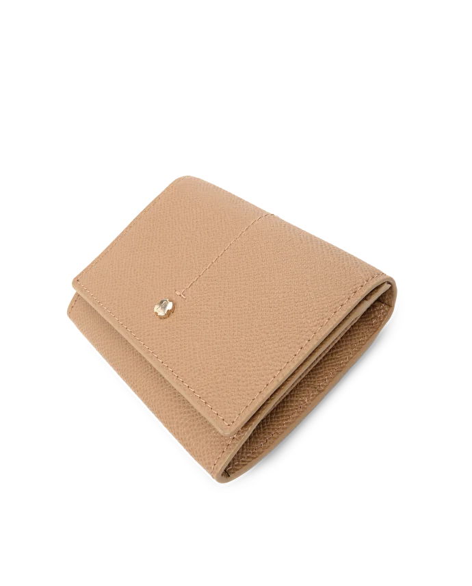 Lottusse Portefeuille En Cuir De Vache Beige Avec Fermeture éclair Et Boutons