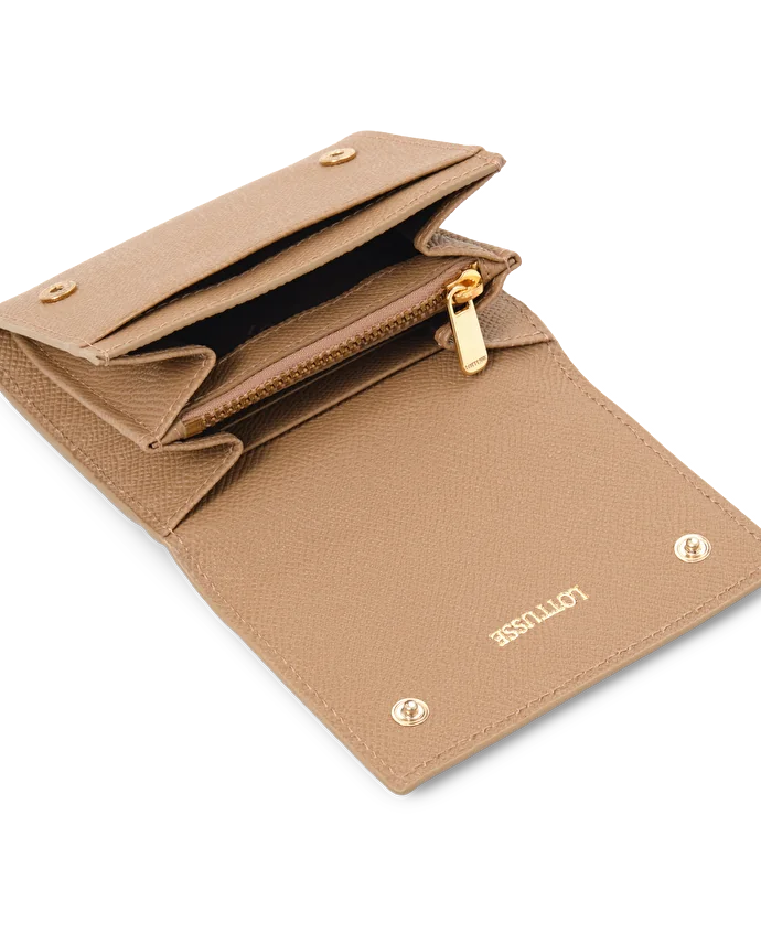 Lottusse Portefeuille En Cuir De Vache Beige Avec Fermeture éclair Et Boutons