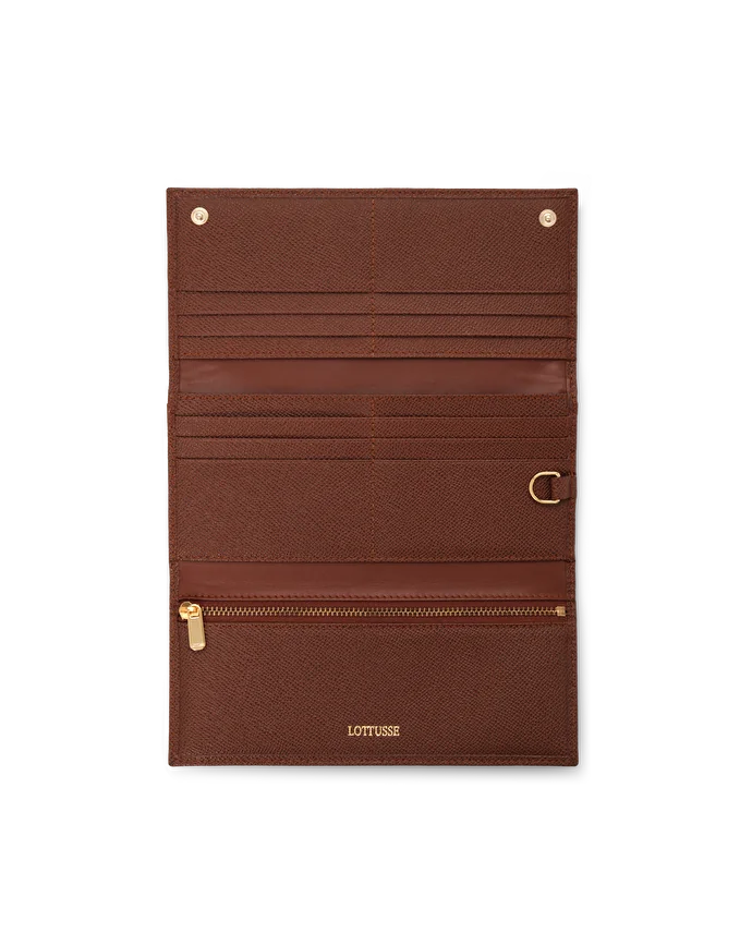 Lottusse Portefeuille En Cuir De Vache Marron Avec Boutons