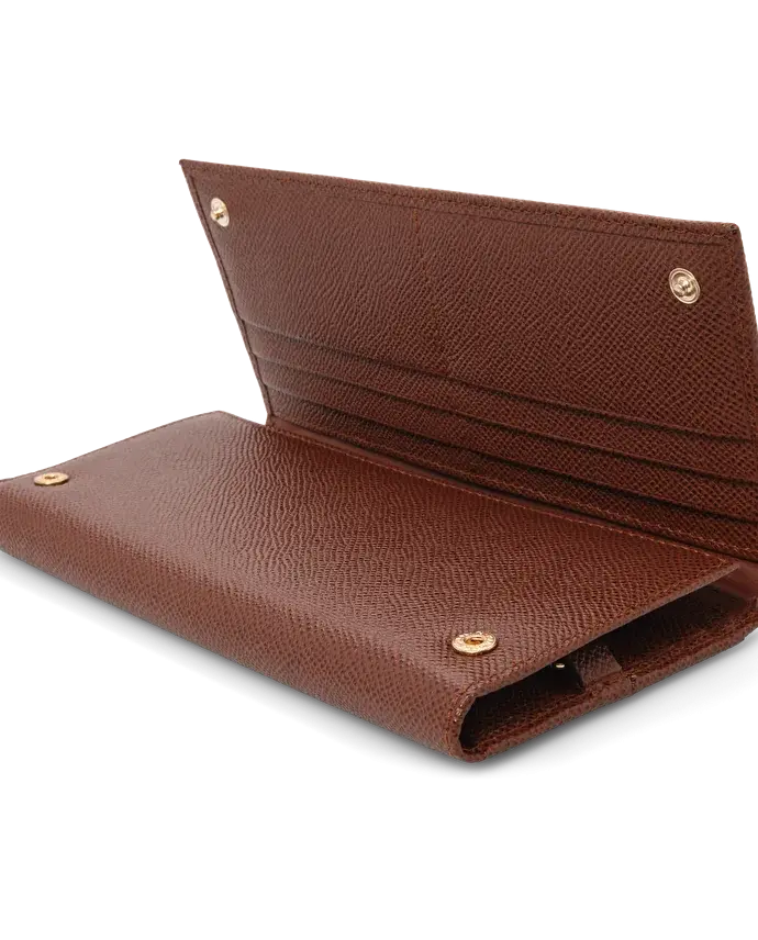 Lottusse Portefeuille En Cuir De Vache Marron Avec Boutons