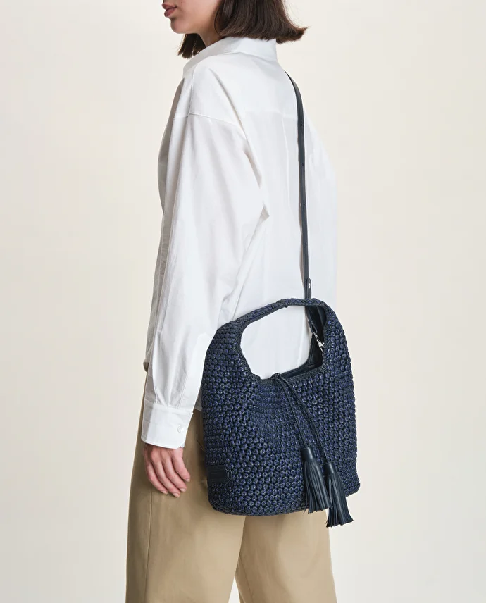 Lottusse Sac Hobo Noodbag Cuir D'Agneau Bleu Marine