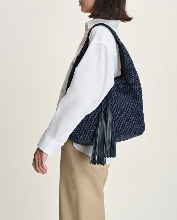 Lottusse Sac Hobo Noodbag Cuir D'Agneau Bleu Marine