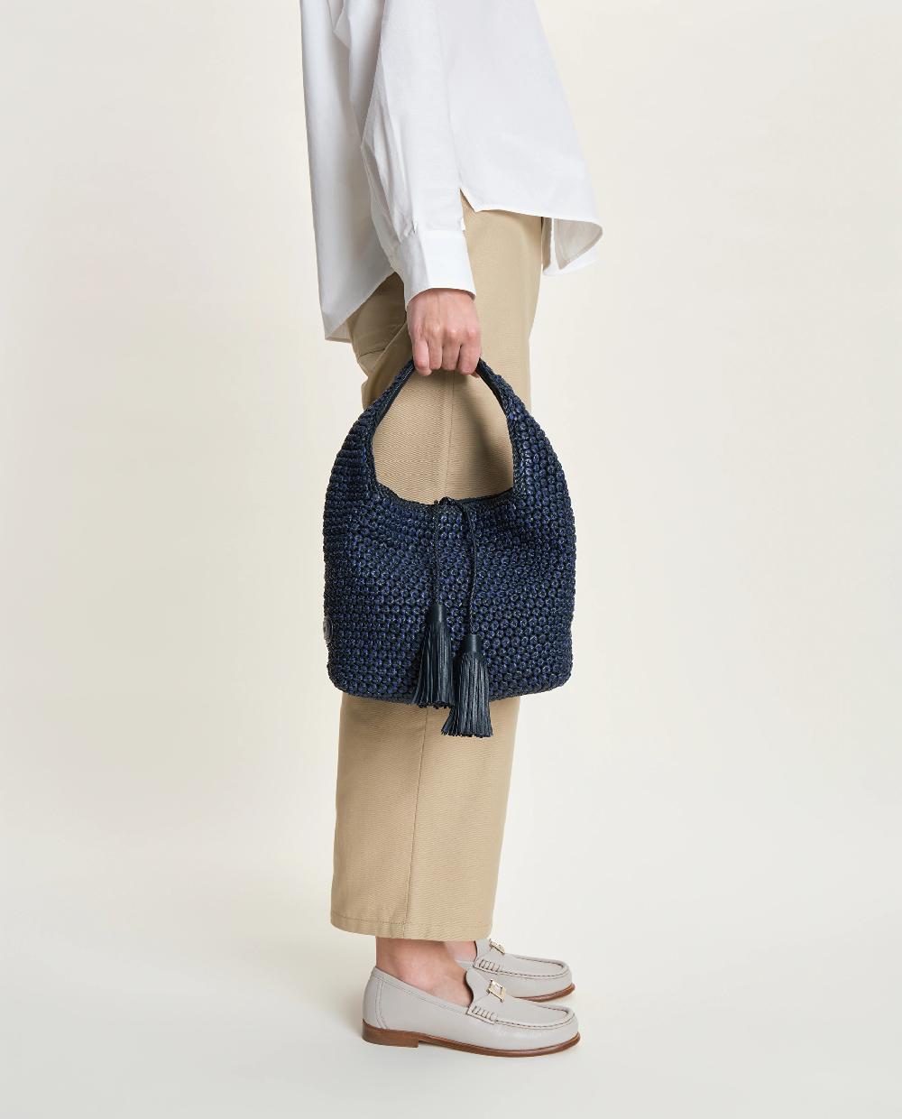 lottusse Sac Hobo Noodbag Cuir d'Agneau Bleu marine