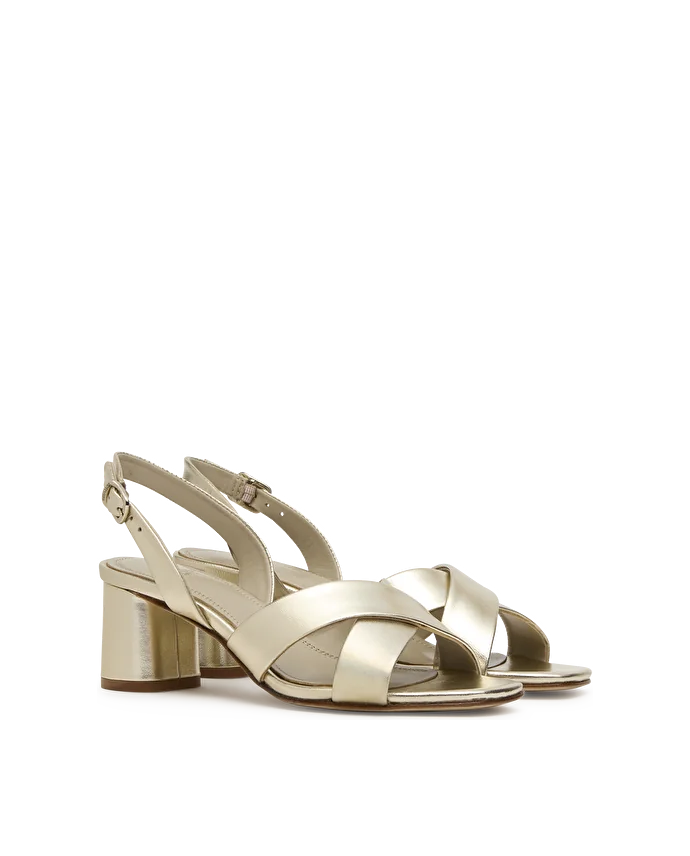 Lottusse Sandales à Talons Bloc Doux En Cuir D'agneau Doré