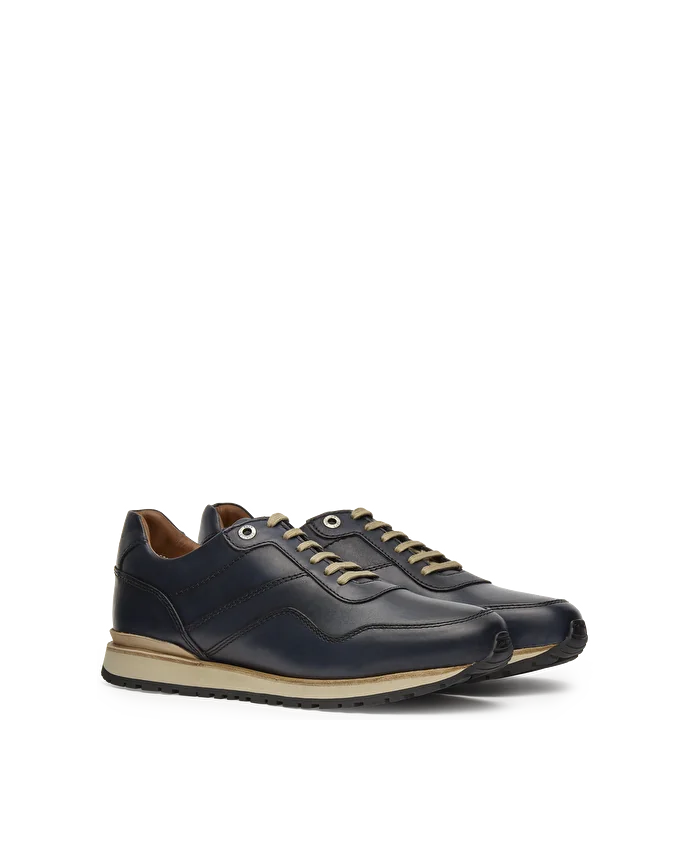 Lottusse Sneakers à Lacets Tokyo En Cuir De Veau Bleu Marine