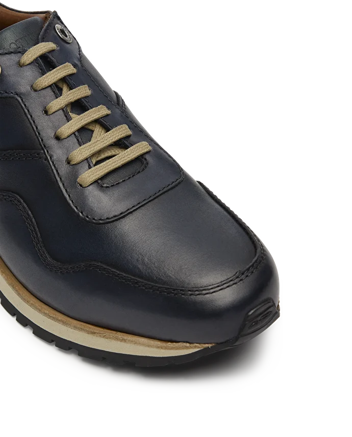 Lottusse Sneakers à Lacets Tokyo En Cuir De Veau Bleu Marine