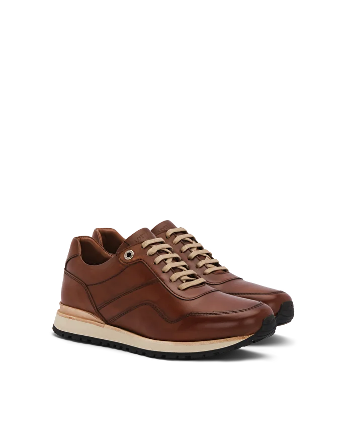 Lottusse Sneakers à Lacets Tokyo En Cuir De Veau Marron