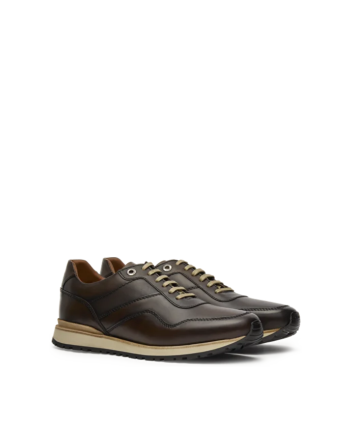 Lottusse Sneakers à Lacets Tokyo En Cuir De Veau Moka