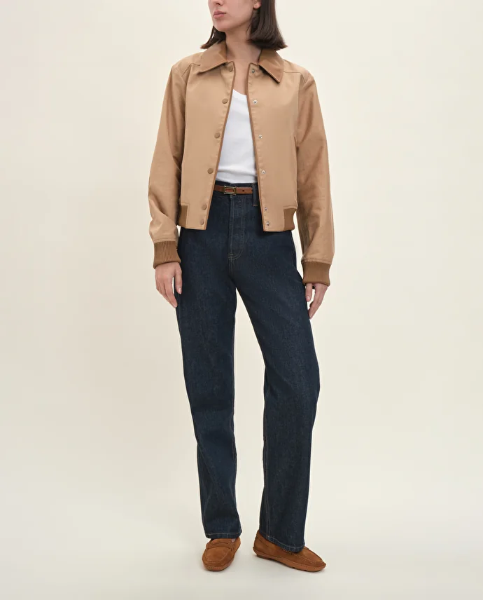 Lottusse Veste Bomber Dakar Cuir D'Agneau Et Coton Marron