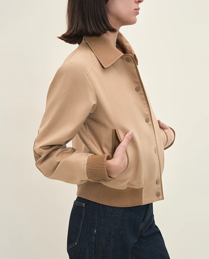 Lottusse Veste Bomber Dakar Cuir D'Agneau Et Coton Marron