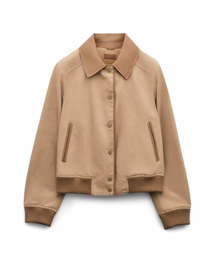 lottusse Veste Bomber Dakar Cuir d'Agneau et Coton Marron