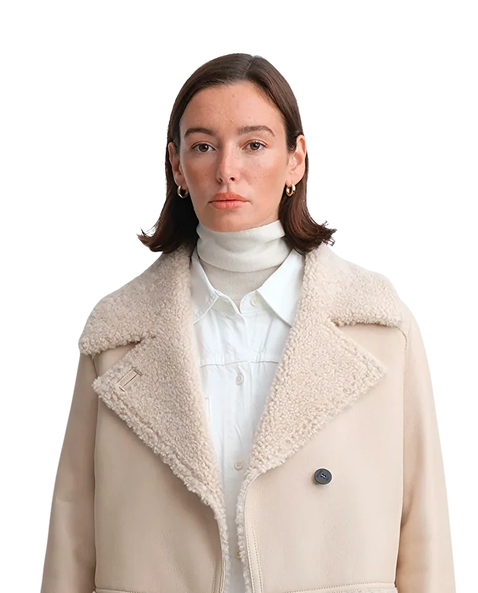 Lottusse Veste De Motard En Peau De Mouton Blanc Cassé