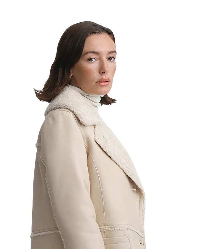 Lottusse Veste De Motard En Peau De Mouton Blanc Cassé