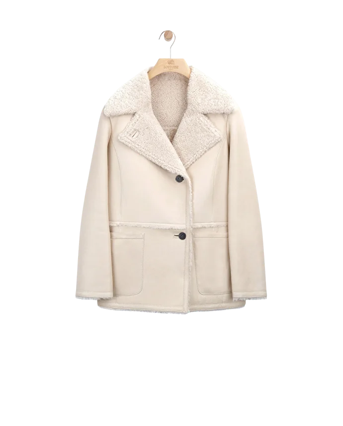 lottusse Veste de motard en peau de mouton blanc cassé