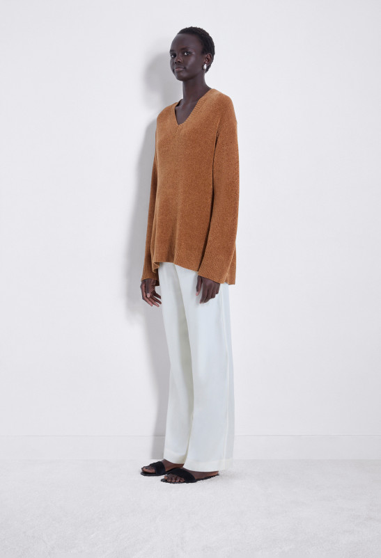 Loulou Studio TUVALU Pull Col V En Maille De Soie