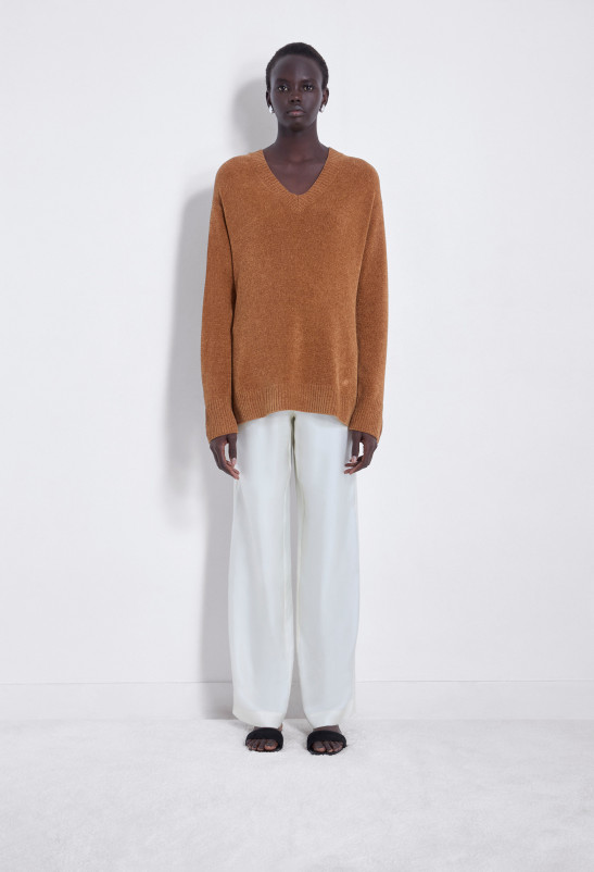 Loulou Studio TUVALU Pull Col V En Maille De Soie