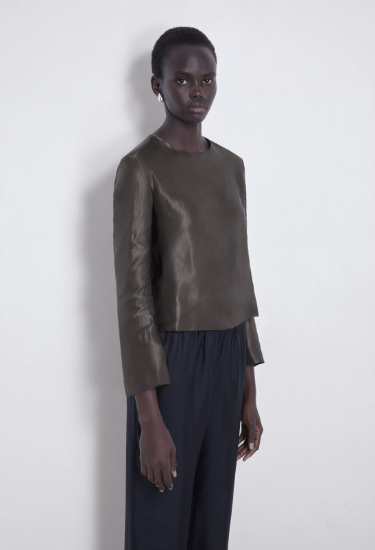Loulou Studio NINO Haut Manches Longues En Organza De Soie Et Lin