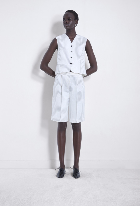 Loulou Studio PIERA Bermuda Tailoring En Viscose Et Lin Rayés