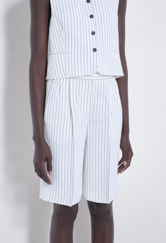 Loulou Studio PIERA Bermuda Tailoring En Viscose Et Lin Rayés