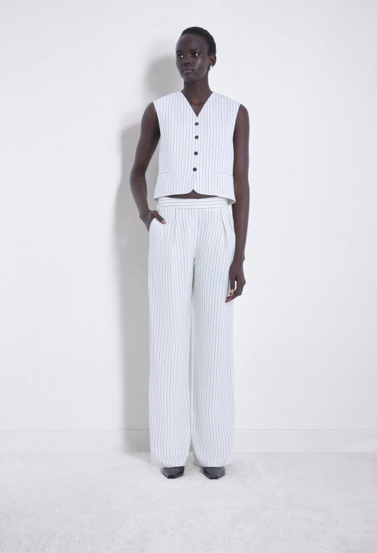 loulou studio VANUA Gilet sans manches en viscose et lin rayés