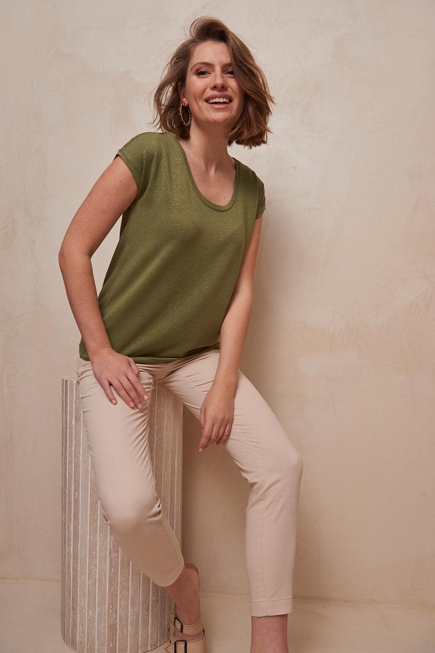 lpb woman TEE SHIRT LUZ KAKI RAYURES OR