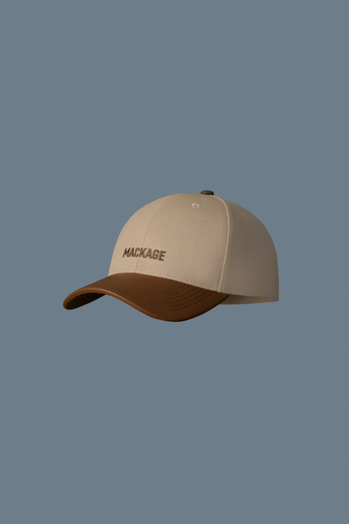 mackage ANDERSON-NV Casquette en toile de coton avec visière en cuir