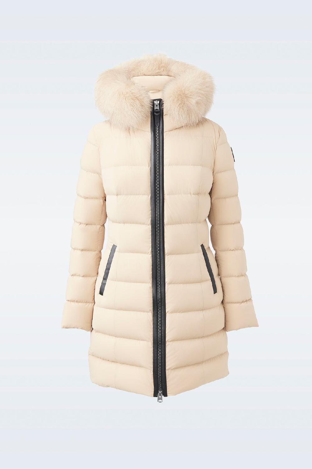 Mackage CALLA Manteau Long En Tissu Extensible Agile 360 Et En Duvet Léger Avec Col En Fourrure De Renard Bleue