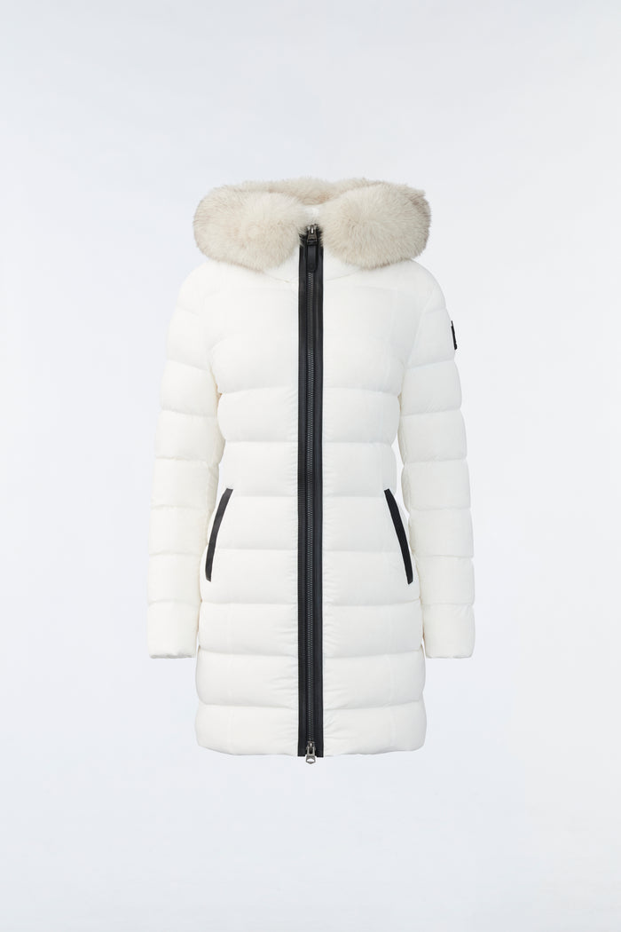 Mackage CALLA Manteau Long En Tissu Extensible Agile 360 Et En Duvet Léger Avec Col En Fourrure De Renard Bleue