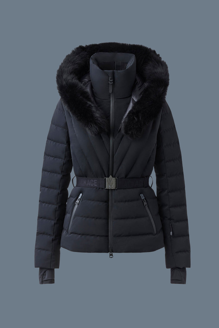 mackage ELITA Manteau de ski en duvet avec fourrure de renard bleu amovible