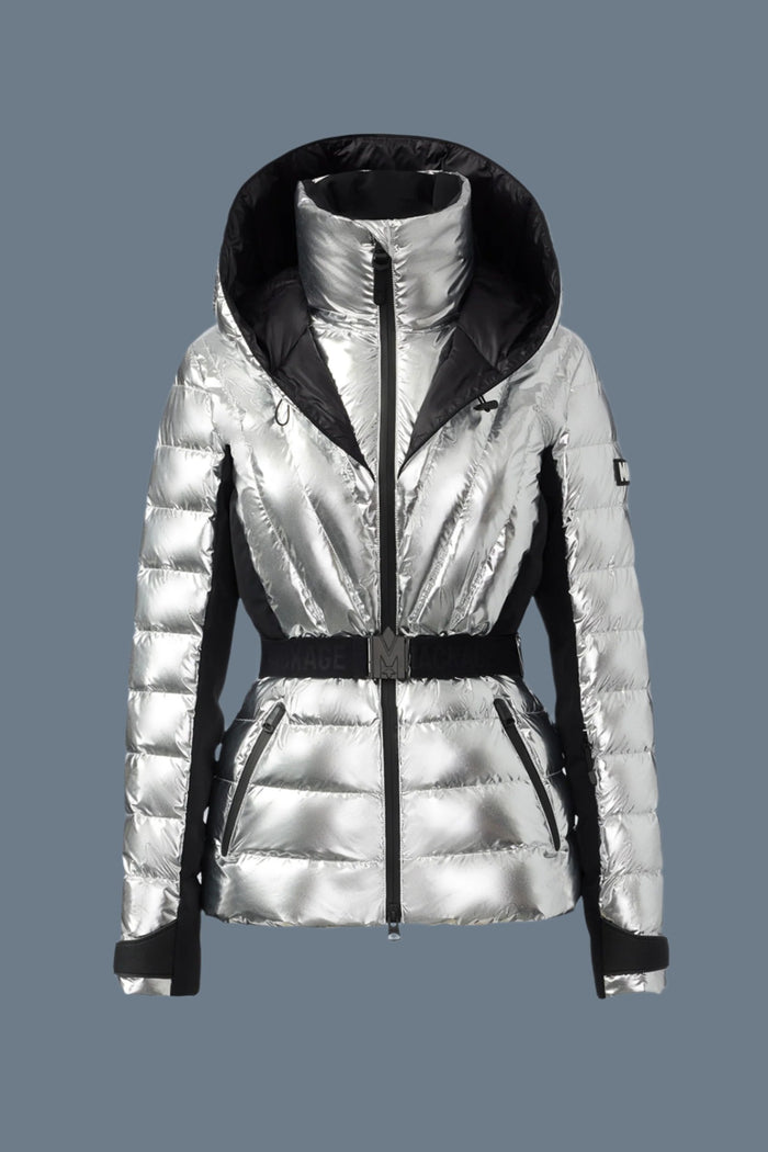 mackage ELITA manteau de ski en duvet léger au fini métallique avec capuchon amovible