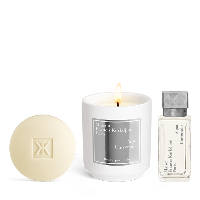 maison francis kurkdjian paris AquaUniversalis Trio Bougie parfumée Savon parfumant et Eau de toilette